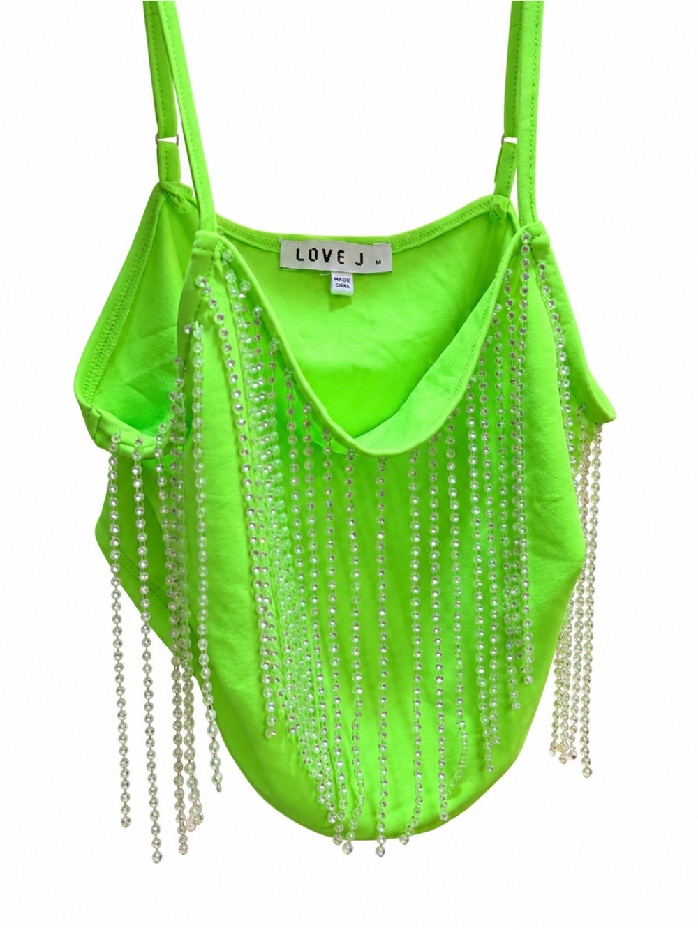 LOVE J Neon Lime One-Piece with Faux Diamond Fringe Size Medium